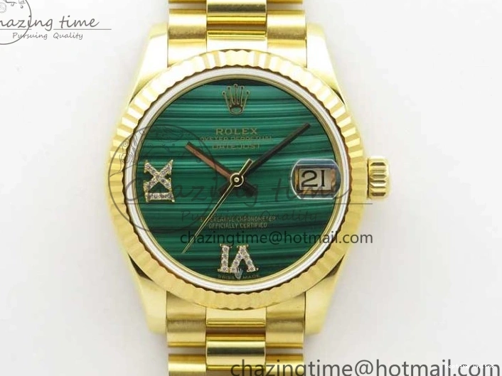 0516 Daydate 278288 31mm YG EWF Best Edition Green Malachite Dial on YG President Bracelet ETA SunProtective 2605